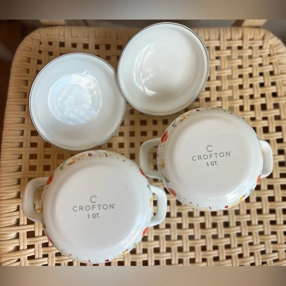 Set of 2 Crofton Enamel Floral Mini Pots – 1 Qt Each, Vintage-Inspired Aldi